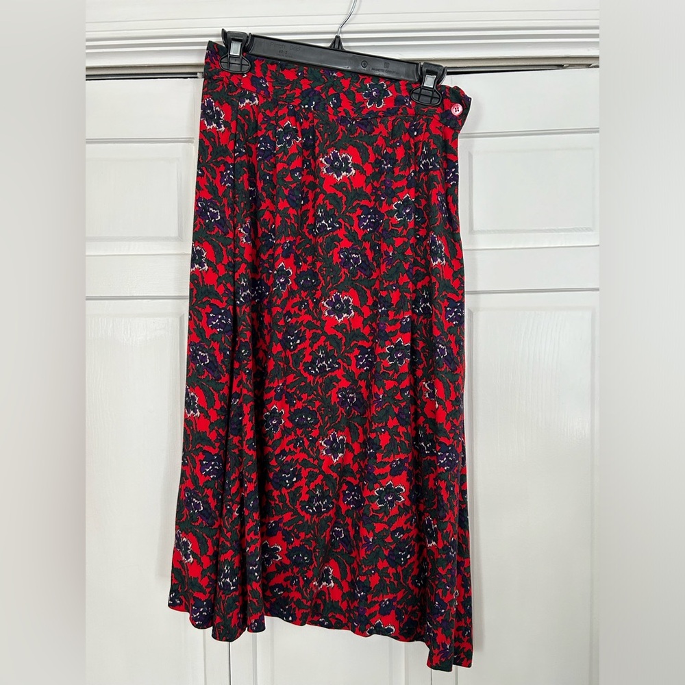 Colorful Fall Wool Blend Midi Skirt Floral Goth